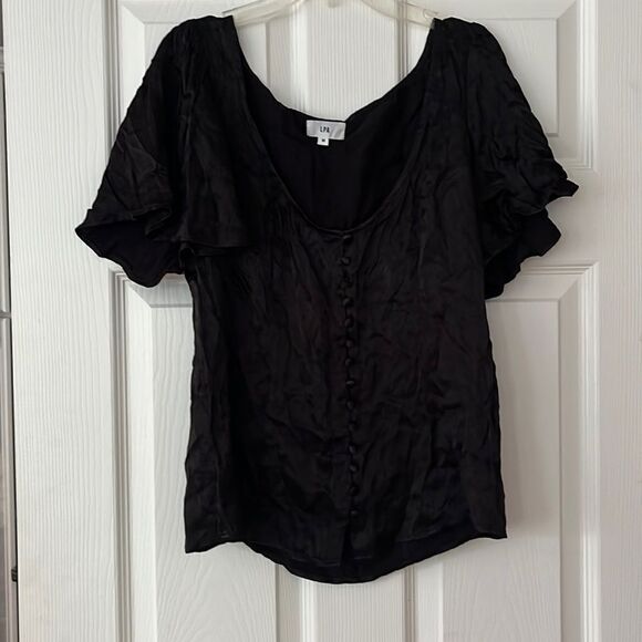Revolve LPA Black Button Up Ruffle Sleeve Blouse Size Small - Picture 1 of 6